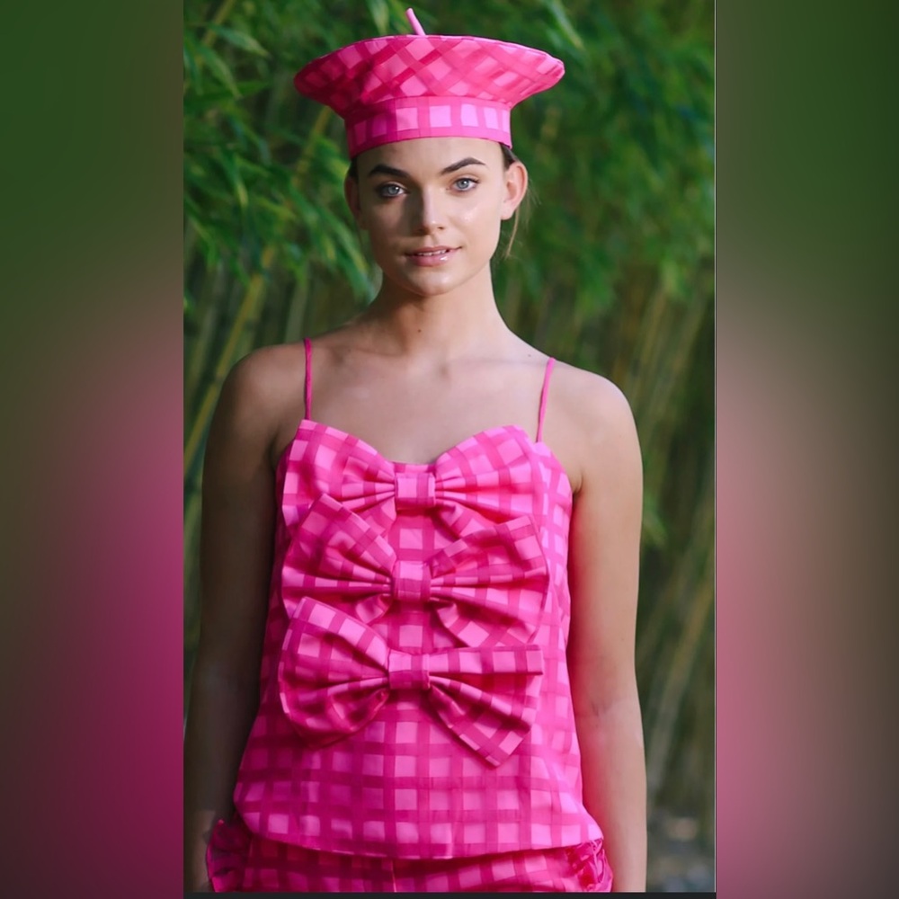 Barbara Bow Cami - Hot Pink Lattice Neu Byrne